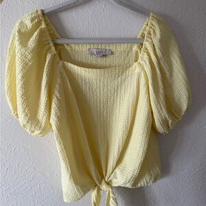 NWT LOFT Butter Yellow Textured Puff Sleeve Blouse